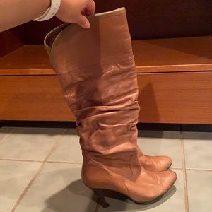 Brown Leather Kitten Heel Boots